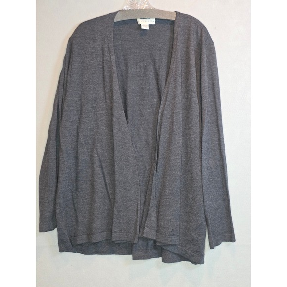 Doncaster Sweaters - Doncaster Wool Cardigan Sweater Womens Charcoal Gray Open Front Knit 0000470